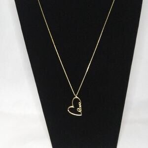 Vintage Love Floating Heart Pendant Goldtone Necklace Spring Ring Clasp Crystal